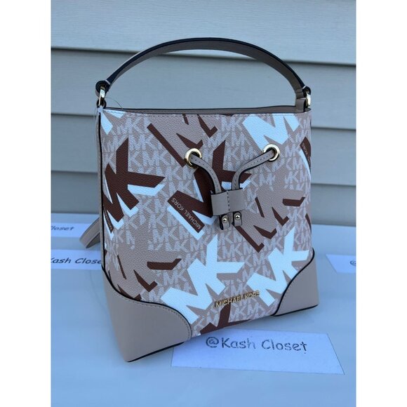 Michael Kors bucket bag mercer medium drawstring messager bag buff multi purse - Picture 2 of 9